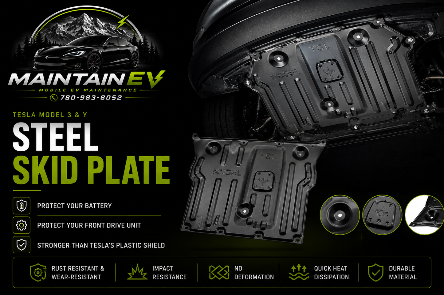Tesla Model 3/Y Front Steel Skid Plate w Install