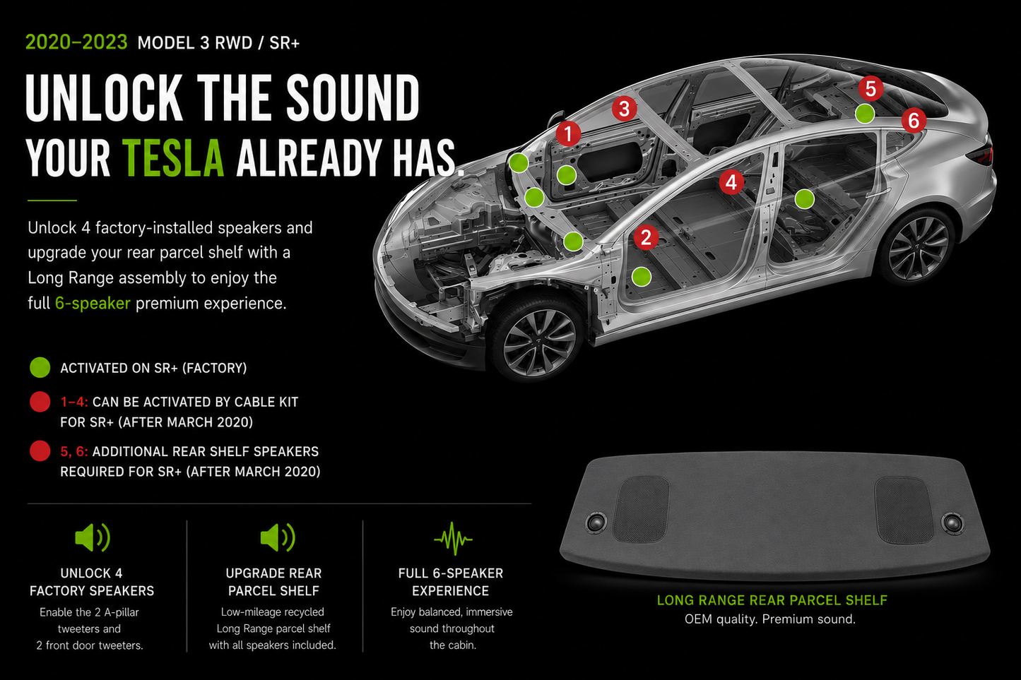 Model 3 RWD/SR+ 6-Speaker Unlock & Upgrade (3/2020–2023)
