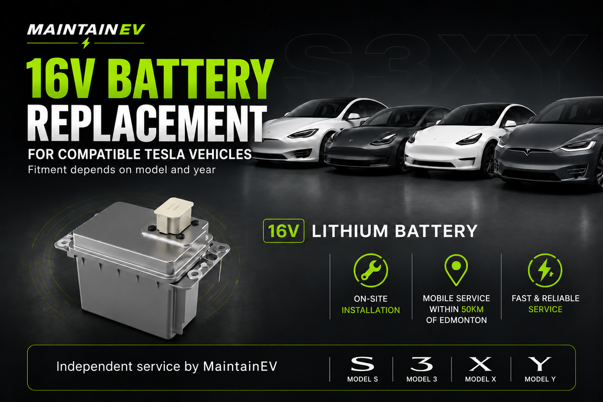 Tesla 16V low-voltage battery replacement mobile service